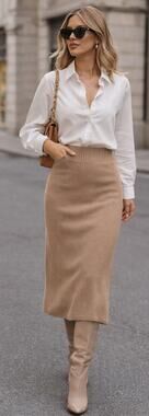 Milio Milano Knit Ribbed Midi Skirt Camel Size M/L NWT Pencil Straight RTL $150